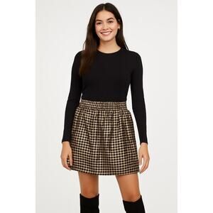 J.Crew Black Gold Metallic Gingham Mini Skirt | Size S